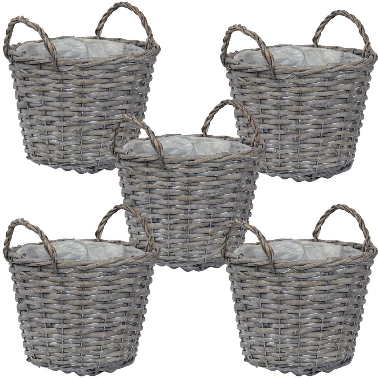 Sunnydaze 8 In Rattan Wicker Basket Planters With Handles/Lining - Set Of 5